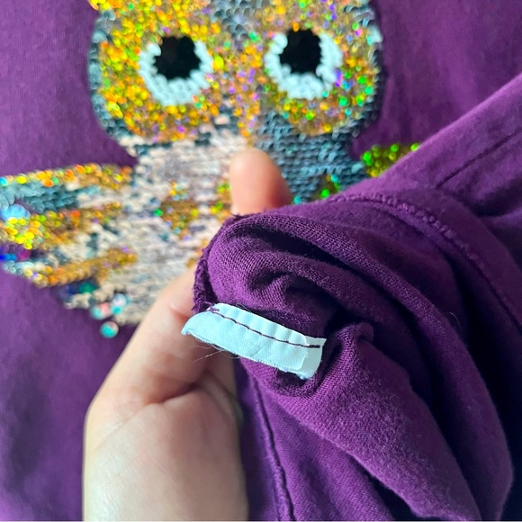 🦋 5/$25 BUNDLE • GAP Kids Reversible Sequined Owl Girls Long Sleeve - Picture 5 of 6